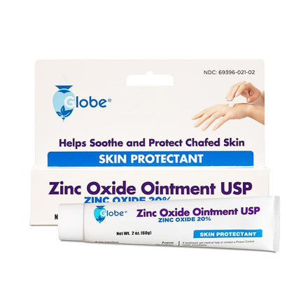 Globe Zinc Oxide Ointment USP packaging with a tube and box on a white background