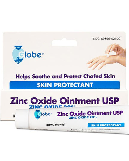 Globe Zinc Oxide Ointment USP packaging with a tube and box on a white background