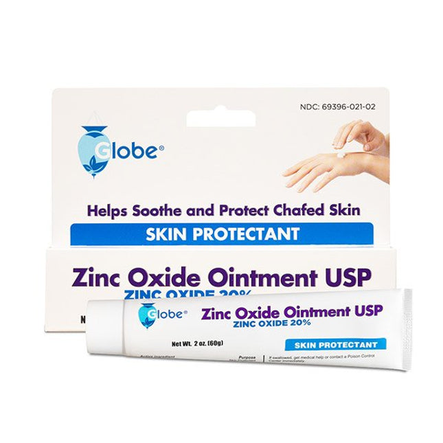 Globe Zinc Oxide Ointment USP packaging with a tube and box on a white background