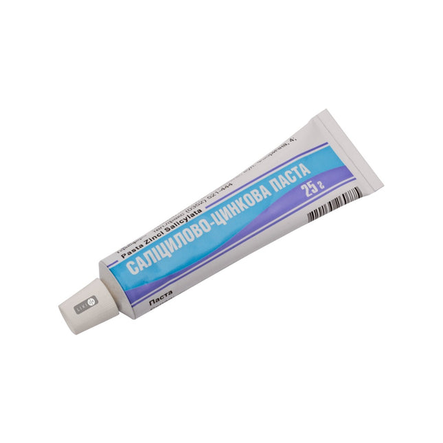 Tube of Salicylic Zinc Salicylate paste on a white background